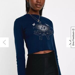 Urban Outfitters Celestial Lettuce-Edge Cropped Long-Sleeve T-Shirt